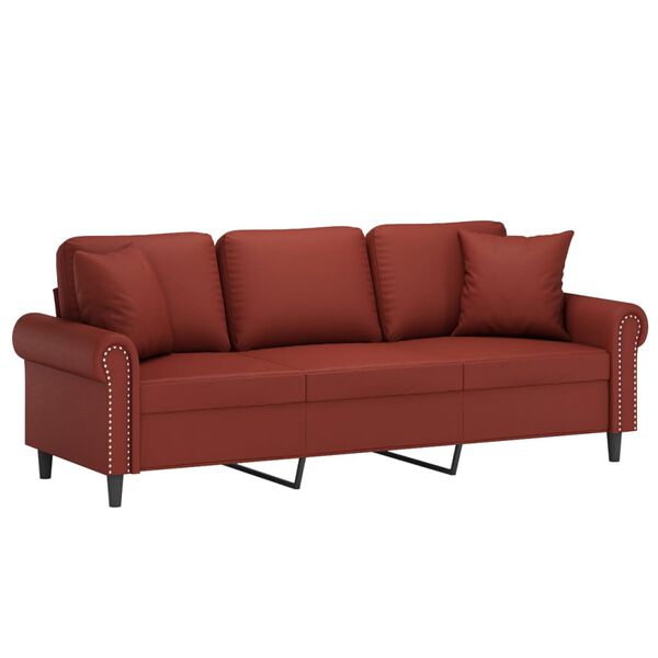vidaXL 3-Sitzer-Sofa mit Kissen Weinrot 180 cm Kunstleder