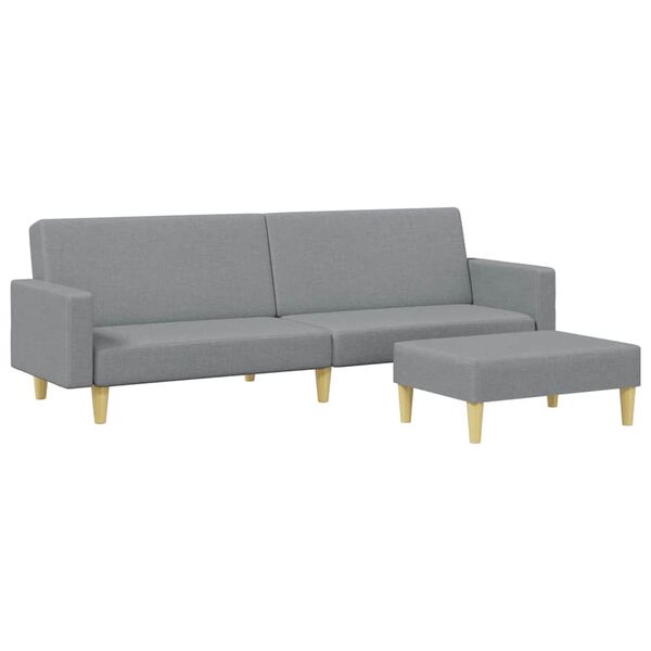 vidaXL Schlafsofa 2-Sitzer mit Fu&szlig;hocker Hellgrau Stoff