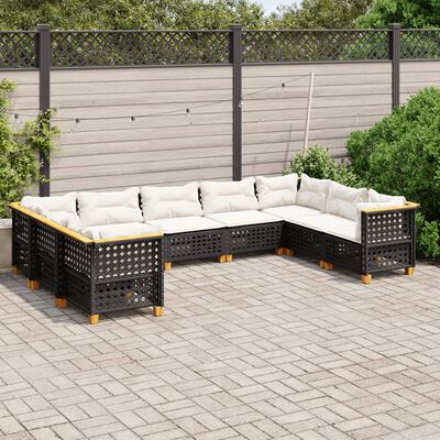 vidaXL 9-tlg. Garten-Sofagarnitur mit Kissen Schwarz Poly Rattan