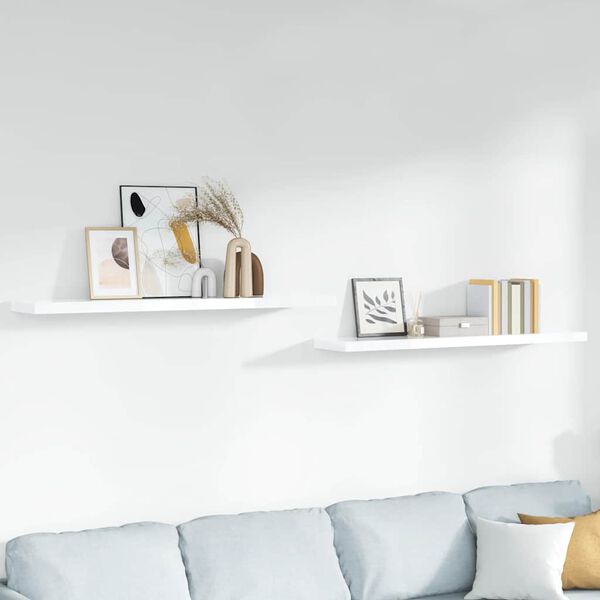 vidaXL Schweberegale 2 Stk. Hochglanz-Wei&szlig; 120x23,5x3,8 cm MDF