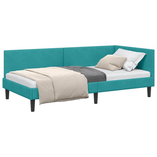 vidaXL Eckbettgestell T&uuml;rkis 100 cm x 200 cm SamtundSperrholz