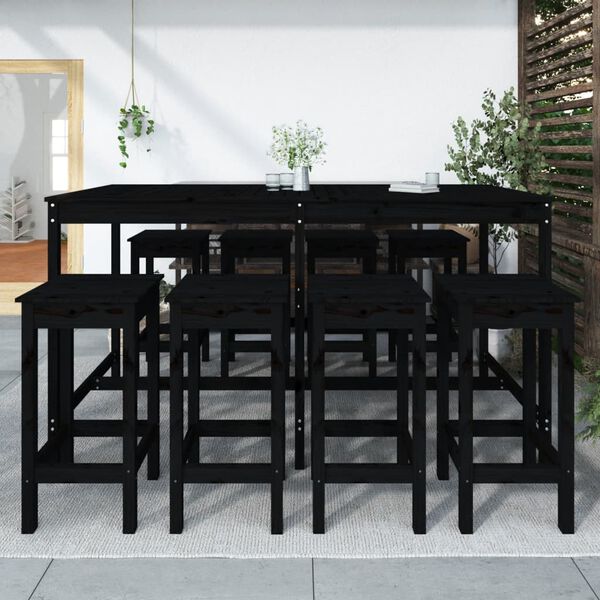 vidaXL 9-tlg. Gartenbar-Set Schwarz Massivholz Kiefer