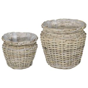 vidaXL Blumentopfkorb GENDT 2 stk. Nat&uuml;rliches Grau Kubu Rattan