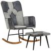 vidaXL Schaukelstuhl mit Fußhocker Grau Echtleder und Canvas