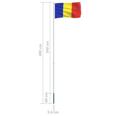 vidaXL Flagge Rumäniens und Mast Aluminium 4 m