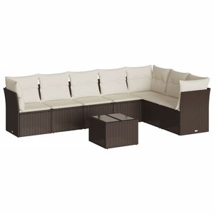 vidaXL 8-tlg. Garten-Sofagarnitur mit Kissen Braun Poly Rattan