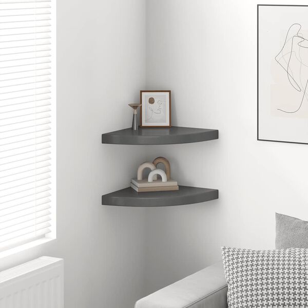 vidaXL Eck-Schweberegale 2 Stk. Hochglanz-Grau 35x35x3,8 cm MDF