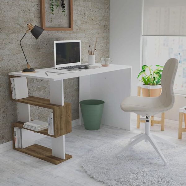 Homemania Computertisch Patara 120x60x75 cm Wei&szlig; und Walnuss