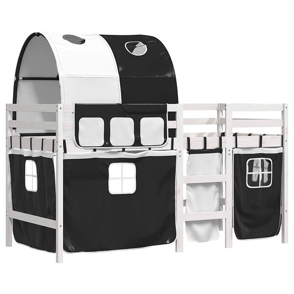 vidaXL Kinderhochbett mit Tunnel Wei&szlig; & Schwarz 90x190 cm Kiefernholz