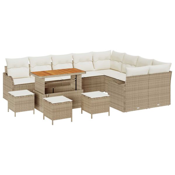 vidaXL Garten-Sofa-Set mit Kissen mit Speicher 13 pcs Beige und Creme