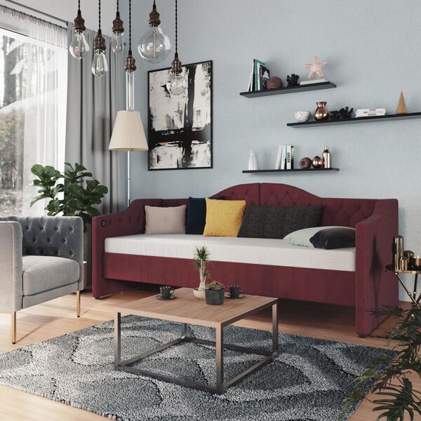 vidaXL Tagesbett mit Matratze USB Lila Stoff 90x200 cm
