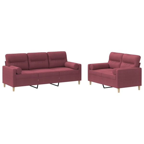 vidaXL 2-tlg. Sofagarnitur mit Kissen Weinrot Stoff