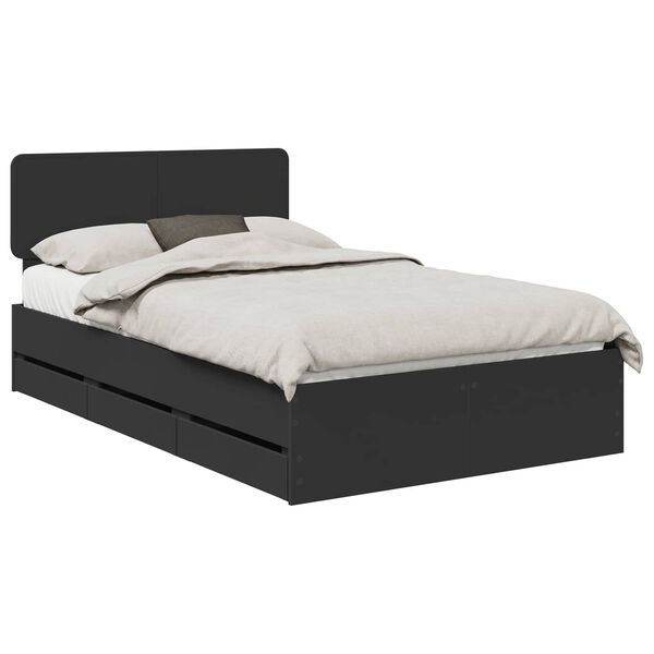 vidaXL Bettrahmen mit Kopfteil Schwarz 135 x 190 cm Holzwerkstoff