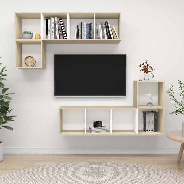 vidaXL 4-tlg. TV-Schrank-Set Wei&szlig; Sonoma-Eiche Holzwerkstoff
