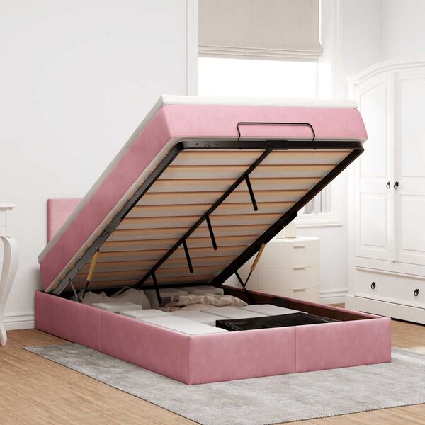vidaXL Ottoman-Bett mit Matratze & LEDs Rosa 120x200 cm Samt