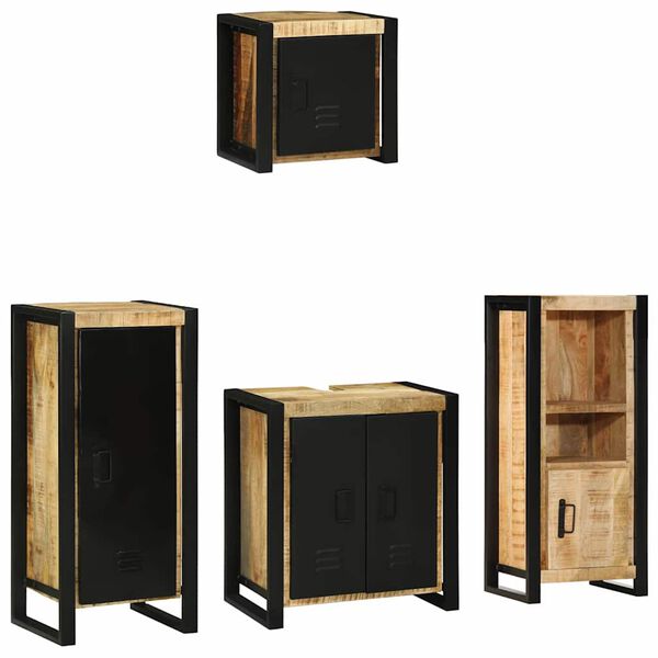 vidaXL Badezimmerm&ouml;bel Set mit Regal 4 pcs Braun Massivholz Mango