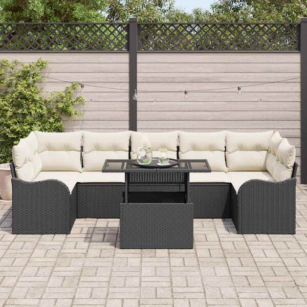 vidaXL Gartensofa-set mit Kissen 8 pcs Schwarz Poly-Rattan