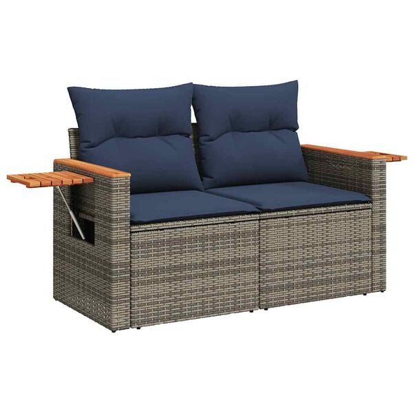 vidaXL 5-tlg. Garten-Sofagarnitur mit Kissen Grau Poly Rattan Akazie