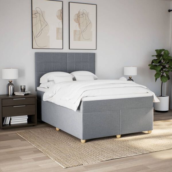 vidaXL Boxspringbett mit Matratze Hellgrau 160x200 cm Stoff