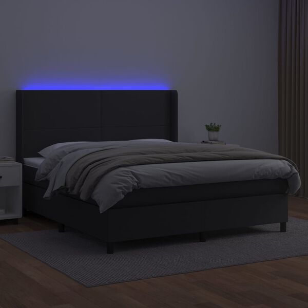 vidaXL Boxspringbett mit Matratze & LED Schwarz 160x200 cm Kunstleder
