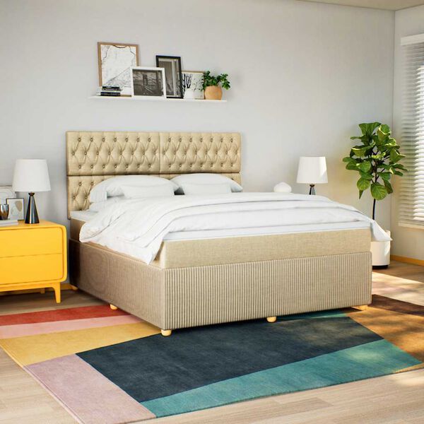 vidaXL Boxspringbett mit Matratze Creme 180x200 cm Stoff
