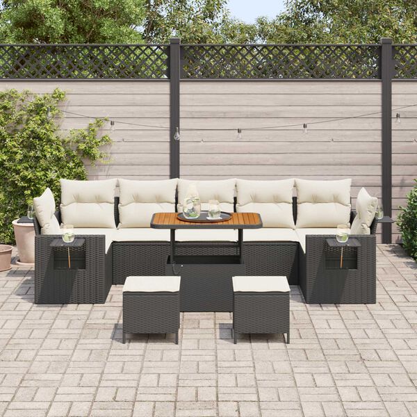 vidaXL Garten-Sofa-Set 10 pcs Schwarz und Creme 90 x 55 x 71 cm