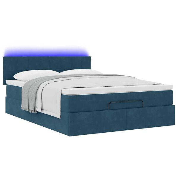 vidaXL Ottoman-Bett mit Matratze & LEDs Dunkelblau 140x200 cm Samt
