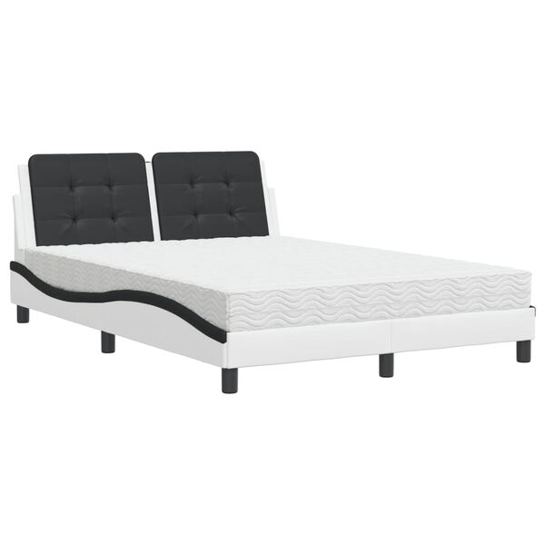 vidaXL Bett mit Matratze "Zadar" Wei&szlig; und Schwarz 140x200 cm Kunstleder