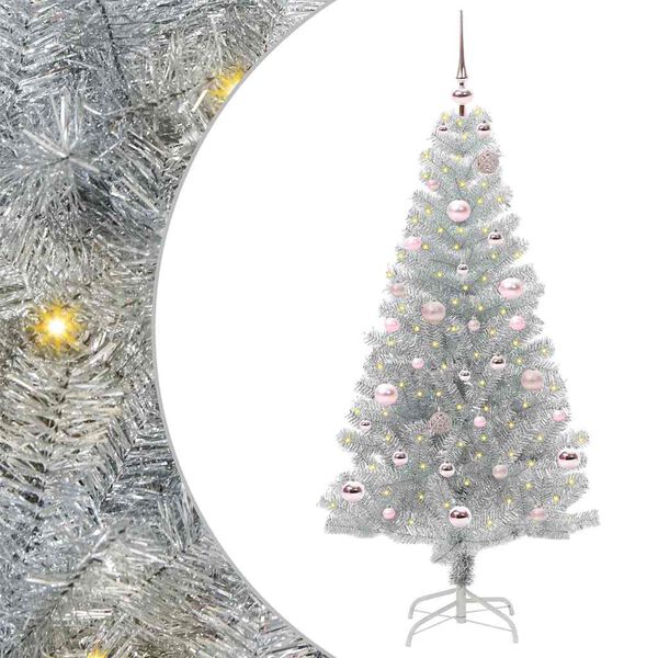 vidaXL Weihnachtsbaum mit 150 LEDs mit St&auml;nder Silber 150 cm PET