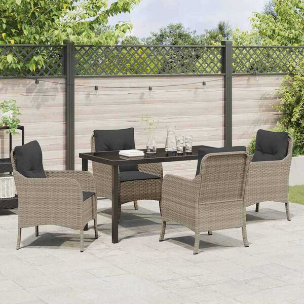 vidaXL Garten Essgruppe mit Kissen 5 pcs Hellgrau Poly-Rattan