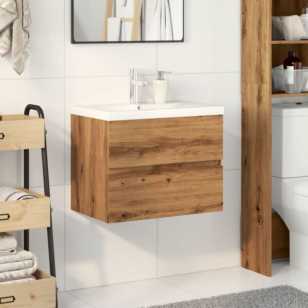 vidaXL Waschbeckenunterschrank mit Einbaubecken Artisan-Eiche
