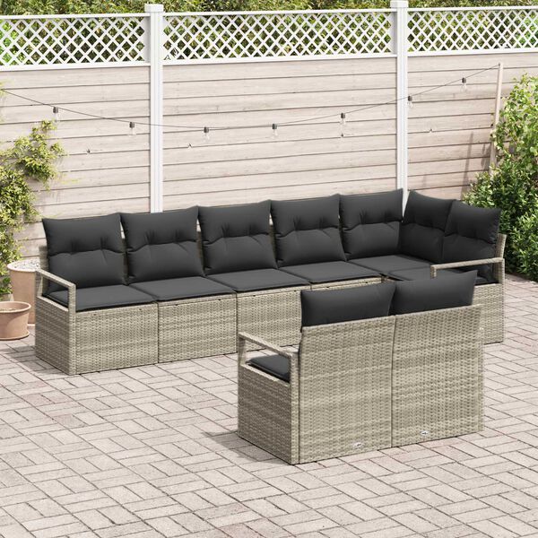 vidaXL Sofa Set mit Kissen 8 pcs Hellgrau Poly Rattan
