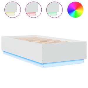 vidaXL Bettgestell mit LED Wei&szlig; 75x190 cm Holzwerkstoff