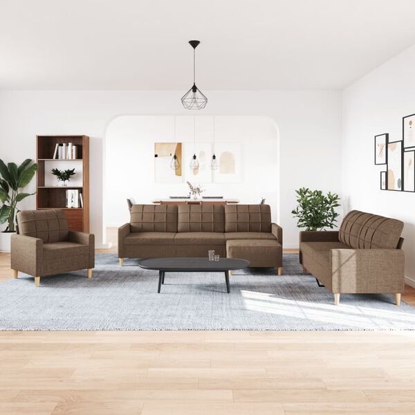 vidaXL 4-tlg. Sofagarnitur mit Fu&szlig;hocker Braun Stoff