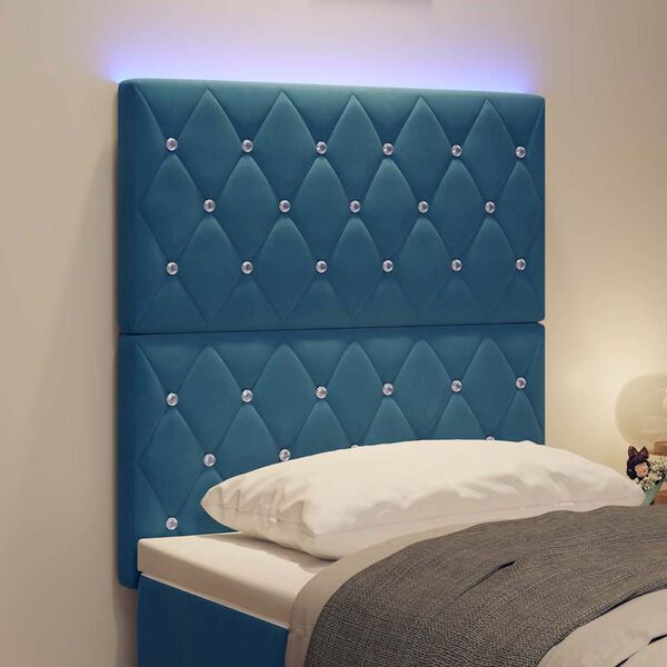 vidaXL LED Kopfteil mit LED-Lichtleisten Dunkelblau 80 cm Polyester