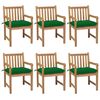 vidaXL Gartenst&uuml;hle 6 Stk. mit Gr&uuml;nen Kissen Massivholz Teak