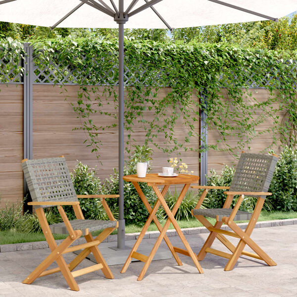 vidaXL 3-tlg. Bistro-Set Grau Poly Rattan und Massivholz
