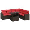 vidaXL 7-tlg. Garten-Sofagarnitur mit Kissen Grau Poly Rattan Akazie