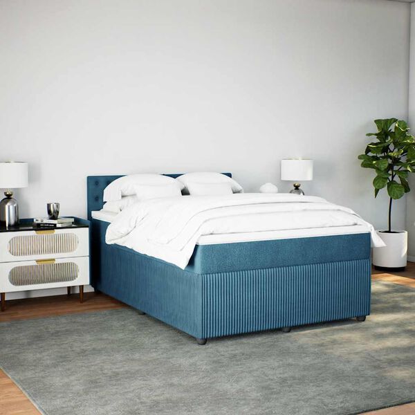 vidaXL Boxspringbett mit Matratze Blau 160x200 cm Samt