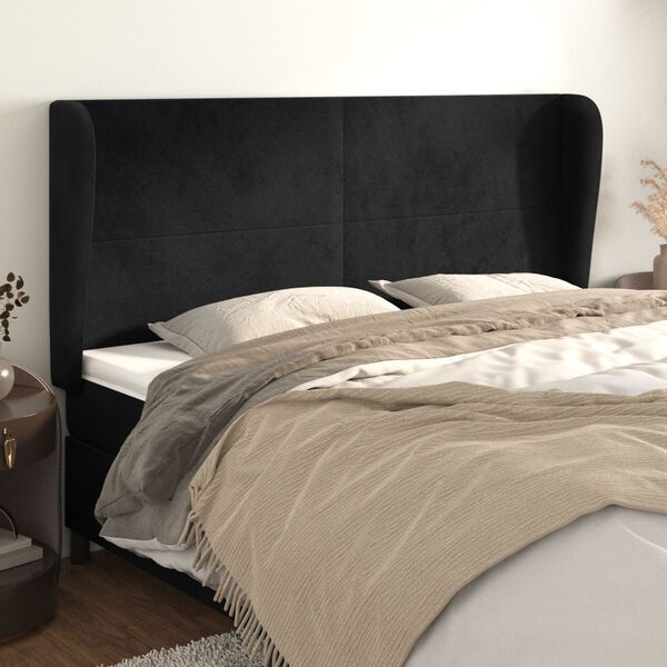 vidaXL Kopfteil mit Ohren Schwarz 163x23x118/128 cm Samt