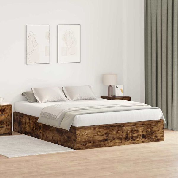 vidaXL Aufbewahrungsbettgestell Ger&auml;ucherte Eiche 135 x 190 cm