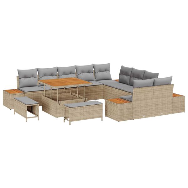 vidaXL Gartensofa-set mit Kissen mit Speicher 13 pcs Beige Poly Rattan