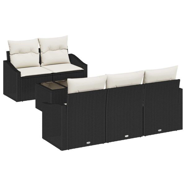 vidaXL Sofa Set mit Kissen 6 pcs Schwarz und Creme Poly-Rattan