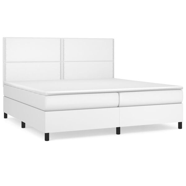 vidaXL Boxspringbett mit Matratze Wei&szlig; 200x200 cm Kunstleder