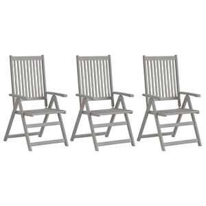 vidaXL Verstellbare Gartenst&uuml;hle 3 Stk. Grau Massivholz Akazie