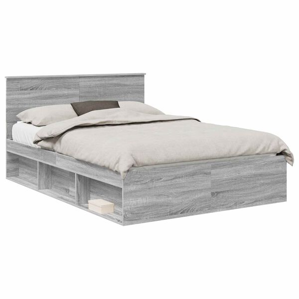 vidaXL Bettrahmen Graues Sonoma 135 x 190 cm Massives Kiefernholz