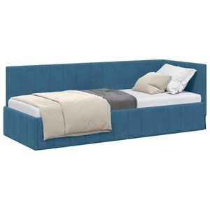vidaXL Eckbettgestell mit Kopfteil Blau 80 cm x 200 cm Samt
