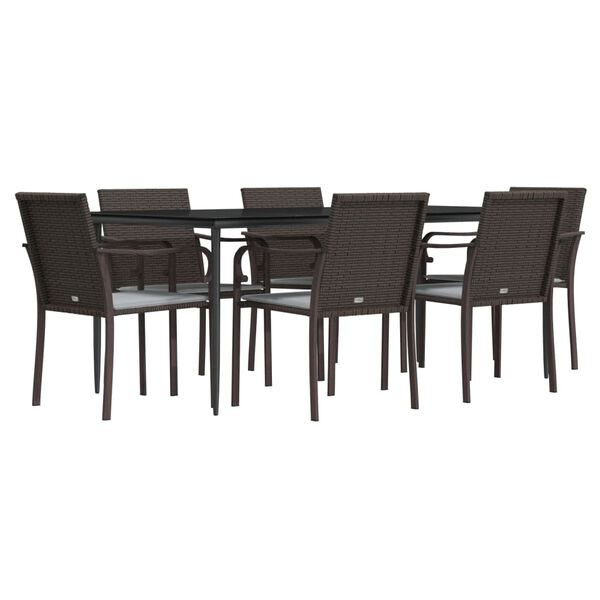 vidaXL 7-tlg. Garten-Essgruppe mit Kissen Poly Rattan und Stahl