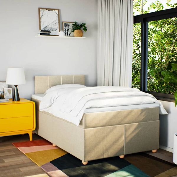 vidaXL Boxspringbett mit Matratze Creme 120x200 cm Stoff