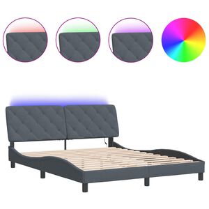 vidaXL Bettgestell mit LED ohne Matratze Dunkelgrau 160x200 cm Samt